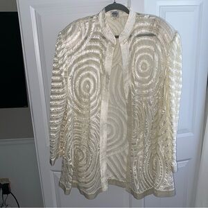 Gunit Vintage Plus  1X‎ Beaded Jacket Open Front Off White Ivory Made In India